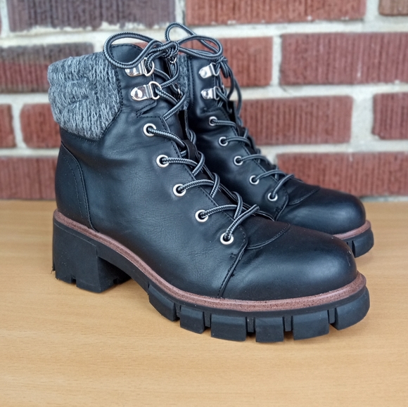 NWOT MIA 'Catalin' Vegan Leather Knit Cuff Lace Up Ankle Boots in Black Sz. 8 - Picture 5 of 15